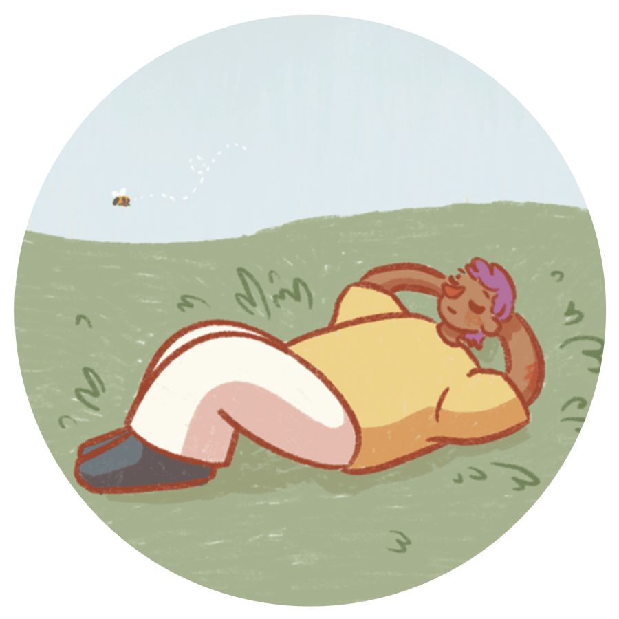 laying down in the grass